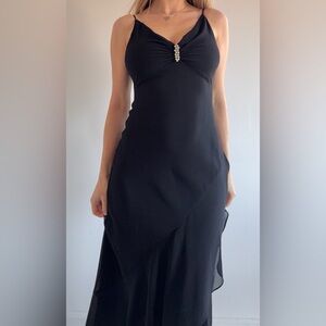 Vintage Black Dress , V Neck&Brooch BEISY & A DAM by Jas Lene XS/S Made in USA